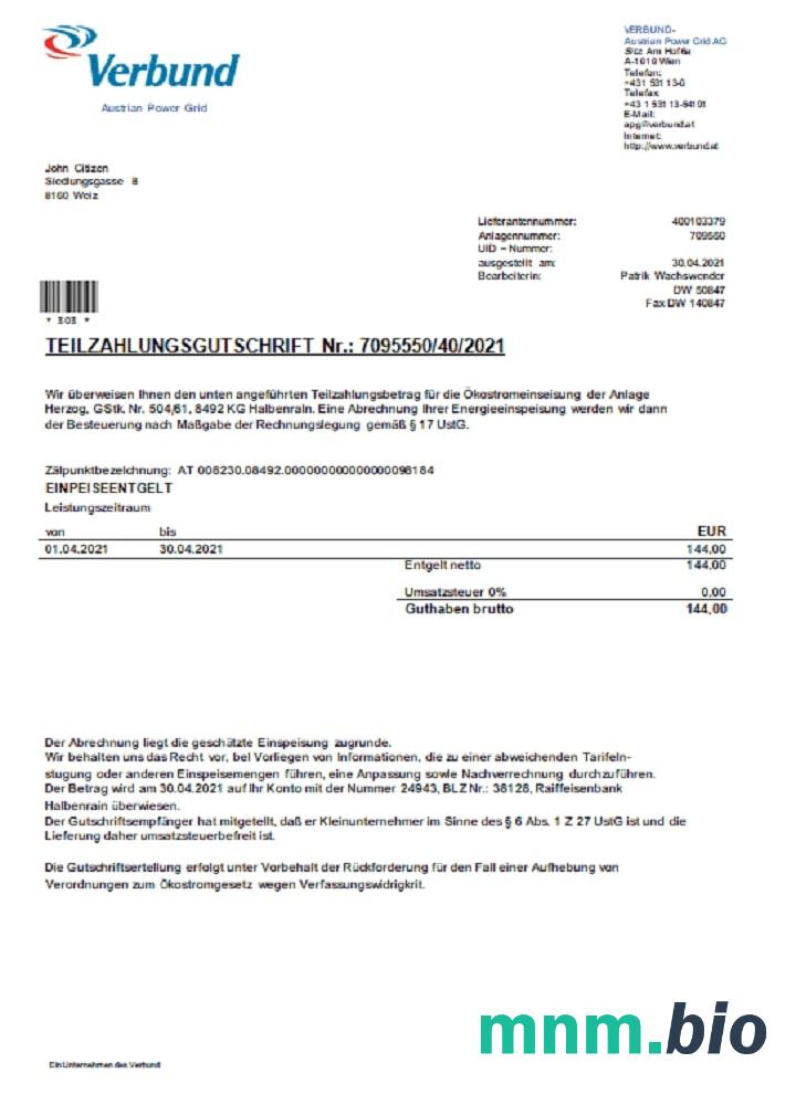 Austria Verbund Austrian Power Grid rachunek za media